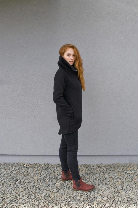 Bluza asmyczna czarna, czarna bawełana bluza na zamek ze stójką