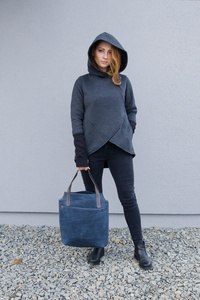 Bluza z kapturem, Asymetryczna bluza, duże rozmiary,  Bluza z zamkiem błyskawicznym, Handmade, Polski producent