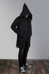 Bluza czarna męska z kapturem długa, Płaszcz męski na zamek 