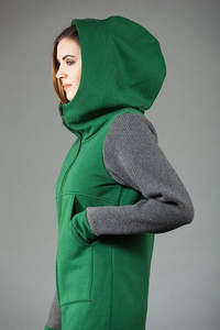 Płaszcz zielony, damska długa bluza, bluza na zamek, Polski produkt