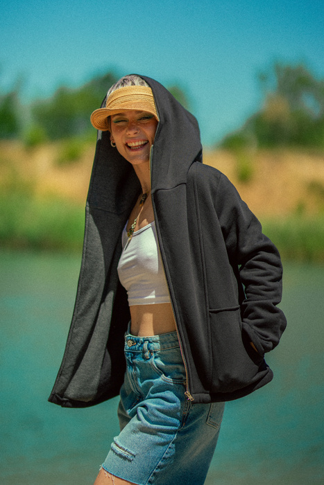 Bluza bawełniana, boho bluza z kapturem, Polska marka, kurtka ramoneska czarna bawełniana