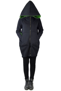 Bluza czarno zielona z kapturem, damska, bluza szeroka w biodrach, luźny krój  Wygodna i ciepła bluza, Handmade