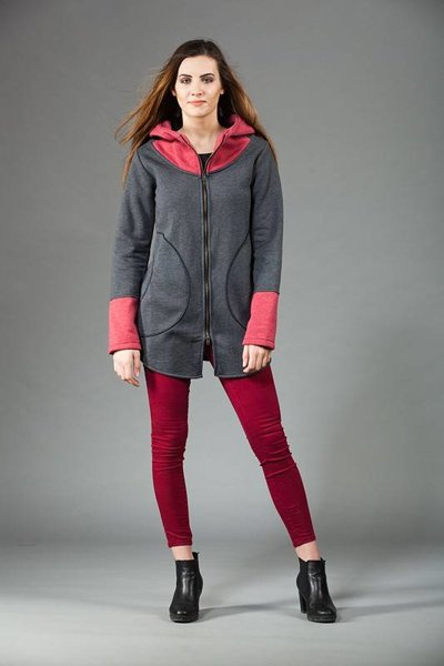 Bluza damska , kangurek na zamek, długa bluza szara damska