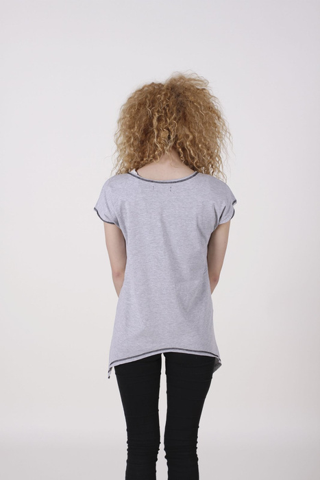 Tunika krótki rękaw, koszulka szara damska asymetryczna , luźna bluzka , sportowa bluzka damska