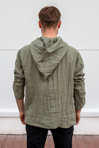 Tunika męska lniana z kapturem Polska produkcja , lniana bluza męska, męska tunika , kangurek męski z lnu , koszula męska na lato z lnu , polski projektant