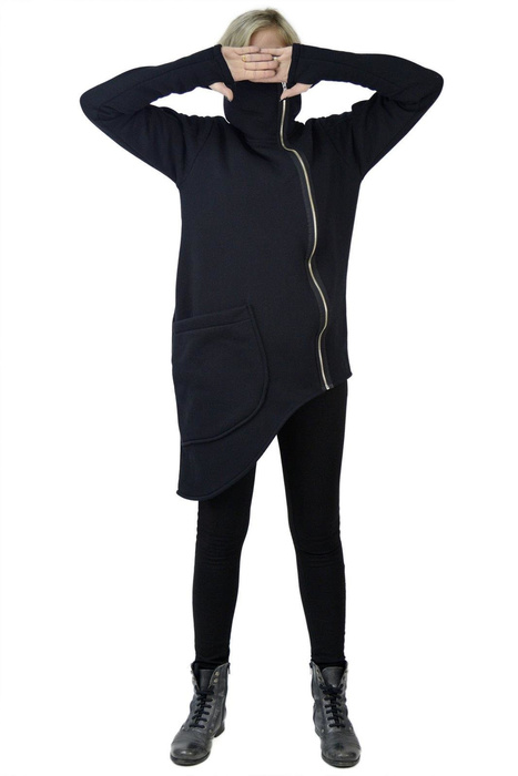 Bluza czarna asymetryczna ze stójką , damska marynarka na zamek