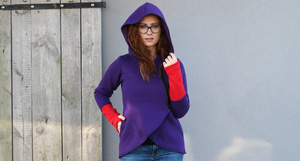Bluza z kapturem, Asymetryczna bluza, krótka bluza fioletowa