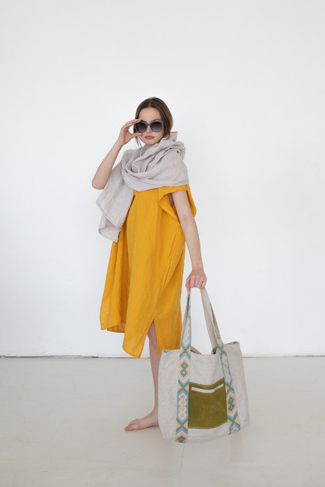 torba z lnu duża pojemna polska marka handmade, torba duża lniana , torebka lniana