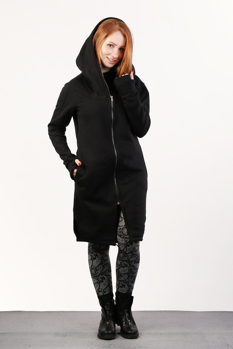 Płaszczyk bawełniany , bluza długa , czarna bluza z kapturem