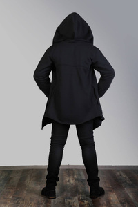 Męska bluza z kapturem, płaszcz z kapturem w szpic męska, bluza długa męska, czarna bluza męska