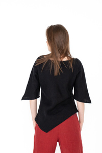  bluzka lniana ,tunika lniana, koszulka lniana, polski len z certyfikatem ,  czarny len,100% len,  miękki kreszowany, polska marka