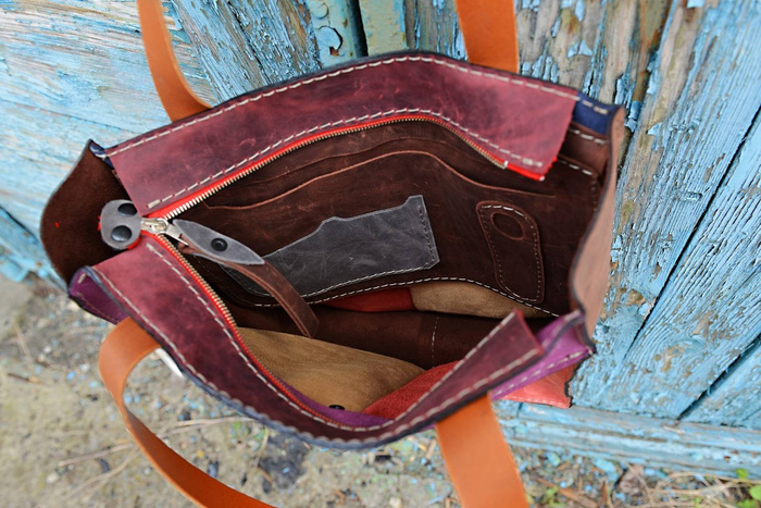Torebka skórzana ręcznie robiona, kolorowa torba skórzana