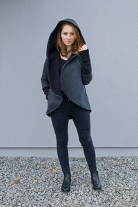 Bluza z kapturem, Asymetryczna bluza, duże rozmiary,  Bluza z zamkiem błyskawicznym, Handmade, Polski producent