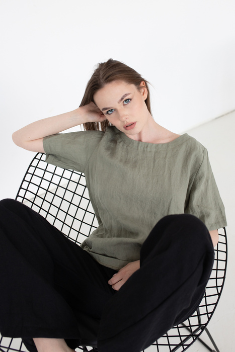 koszulka bluzka lniana , polski len, , polska marka, luźna lniana tunika damska