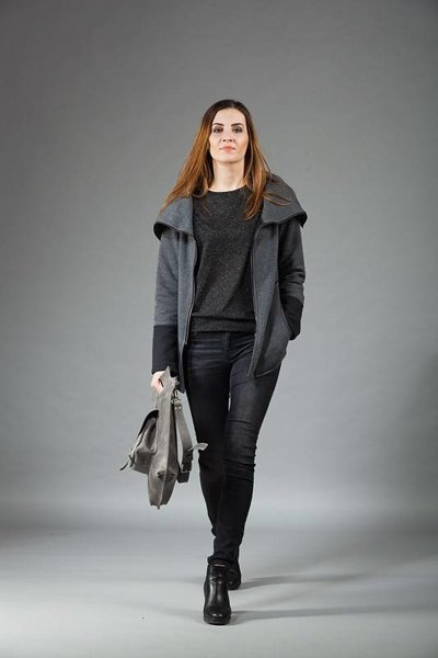 Bluza na zamek, Długa bluza, Szara bluza, Odzież Plus Size, Bluza, Bluza z długim rękawem, Manufaktura
