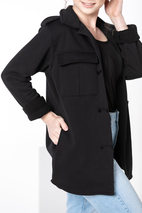 Koszula, marynarka damska, bluza czarna damska długa z kołnierzem, czarna dzianina polska , polski produkt