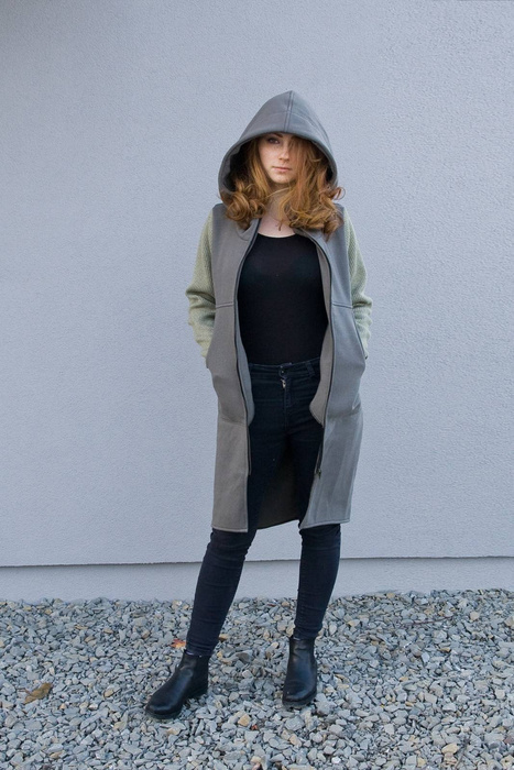 Płaszcz damski długi , bluza długa z kapturem, damska bluza luźna