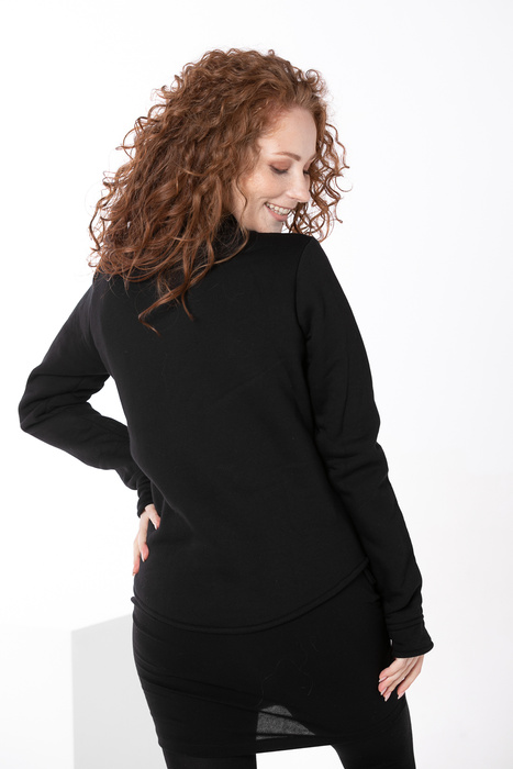 Bluza asymetryczna czarna, marynarka bawełniana czarna na zamek, krótka bluza damska ,zamek na boku bluza damska z dzianiny polskiej , produkt polski