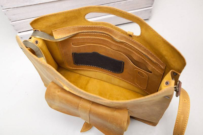 Torba skórzana, duża torebka, żółta torba, aktówka, długi pasek , torebka handmade