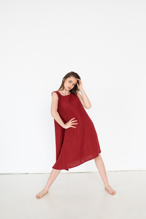 sukienka lniana asymetryczna luźna polski len, bordowa lniana sukienka na lato,sukienka na jeden bok z lnu polskiego