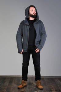 Bluza grafitowa  męska  z kapturem asymetryczna , długa bluza szara  męska polski produkt, polski projektant