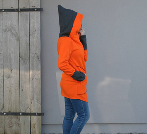 Pomarańczowa bluza na zamek, Długa bluza, Odzież Plus Size,