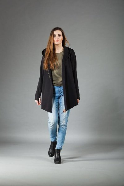 Bluza Basanti, czarna bluza kopertowa , długa czarna