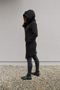 Bluza czarna na azmek, Bluza z kapturem, długi płaszcz asymetryczny