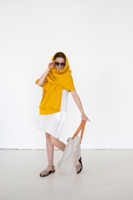 Sukienka lniana , len polski, manufaktura, sukienka z lnu , luźna jasna lniana sukienka polski projektant