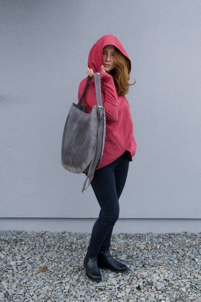 Torba skórzana szara, worek skórzany , torebka ze skóry, duża torba handmade