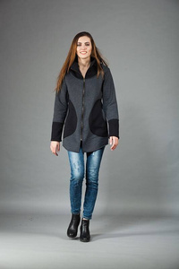 Szara bluza na zamek, Długa bluza, Odzież Plus Size, Bluza z długim rękawem, Manufaktura