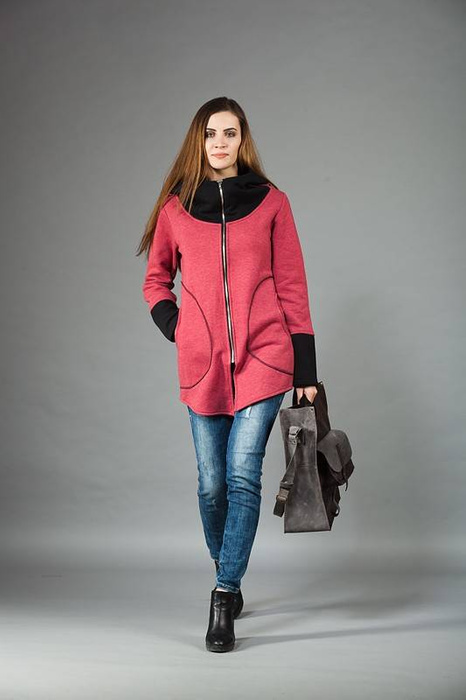 Bluza damska kangurek, Bluza na zamek , długa bluza z kieszeniami