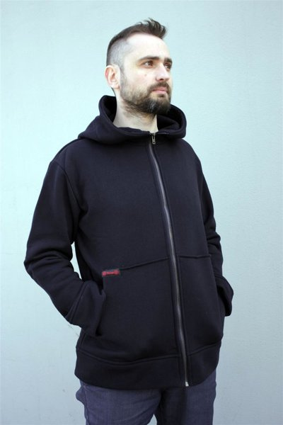 Bluza męska klasyczna zamek, bluza męska z dużym kapturem, czarny kangurek męski na zamek