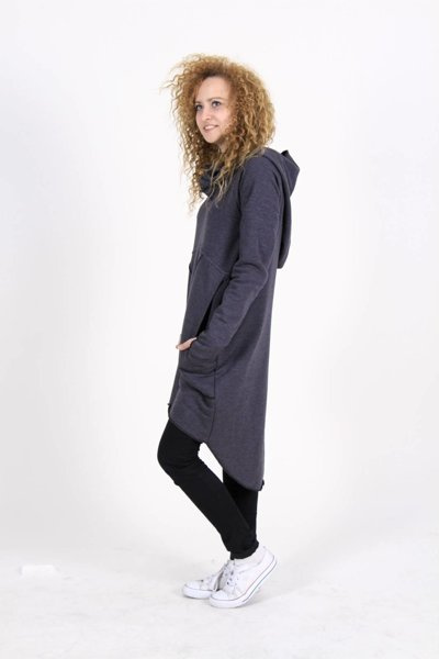 Bluza damska tunika szara długa luźna , kangurek damski