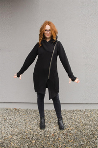 Bluza czarna na azmek, Bluza z kapturem, długi płaszcz asymetryczny