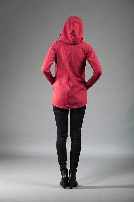 Malinowa bluza z kapturem, Asymetryczna bluza, Duże rozmiary, Handmade, Szyte na miarę