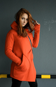 Bluza długa damska bawełniany płaszcz, bluza damska duże rozmiary, asymetryczny krój , bluza z dużym kapturem