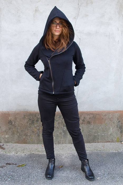 Kurtka czarna , Bluza bawełniana, ramoneska czarna z wielkim kapturem cyber kaptur, gotycki styl,