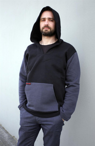 Bluza męska typu kangur, męska bluza z dużą kieszenią , czarna męska bluza z dużym kapturem