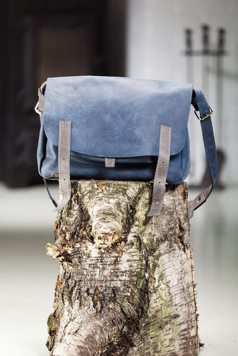 Torba skórzana, aktówka, listonoszka, niebieska duża torba unisex