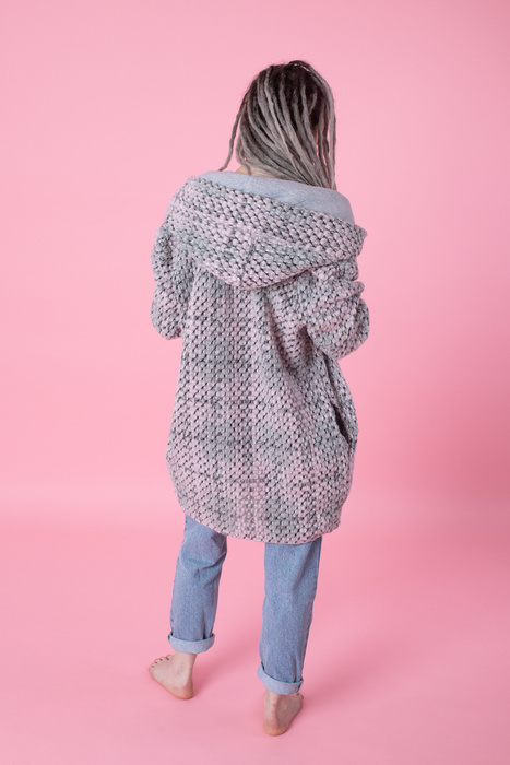 Płaszcz wełniany, Płaszcz z kapturem, Odzież Plus Size, Płaszcz asymetryczny, Odzież wełniana, Szary płaszcz, Płaszcz z kapturem, Płaszcz zimowy