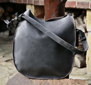 Torba skórzana szara, duża torba półokrągła