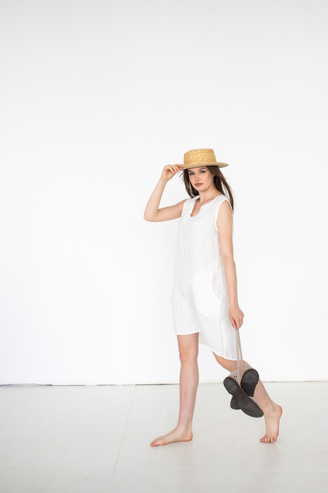 Sukienka lniana , len polski, manufaktura, sukienka z lnu , luźna jasna lniana sukienka polski projektant