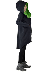 Bluza czarno zielona z kapturem, damska, bluza szeroka w biodrach, luźny krój  Wygodna i ciepła bluza, Handmade