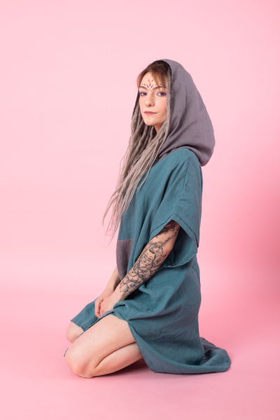 sukienka z tkaniny konopnej, 100% Hemp, sukienka letnia, tunika plażowa , polski produkt