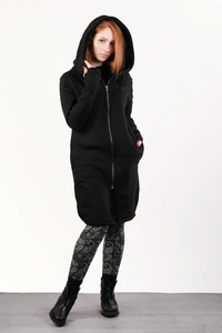 Płaszczyk bawełniany , bluza długa , czarna bluza z kapturem