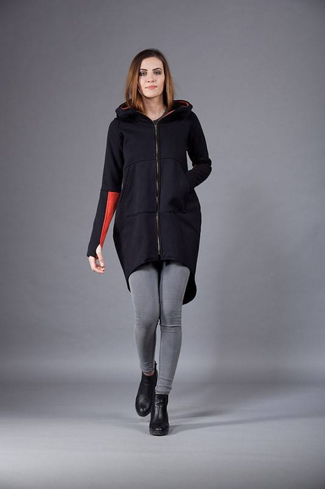 bluza czarna płaszcz klapsydra, długa bluza damska