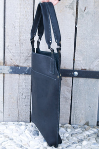 Torebka skórzana ręcznie robiona, czarna torebka na ramię, torba ze skóry handmade