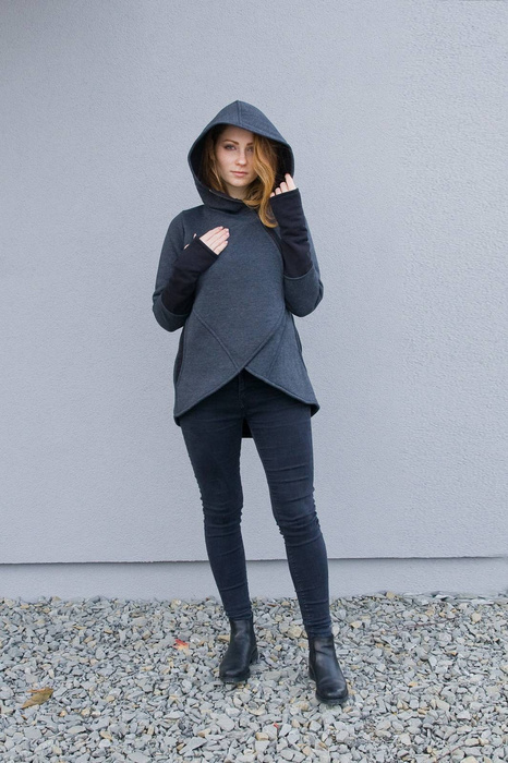 Bluza z kapturem, Asymetryczna bluza, duże rozmiary, Bluza z zamkiem błyskawicznym, Handmade, Polski producent