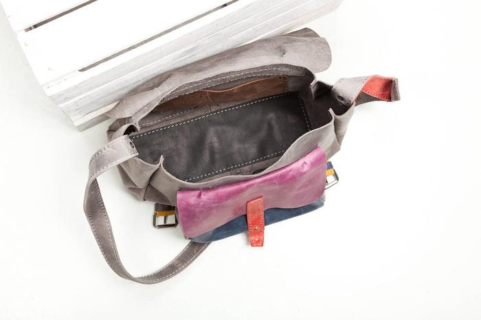 Torba skórzana, ręcznie robiona skórzana aktówka, listonoszka kolorowa unisex